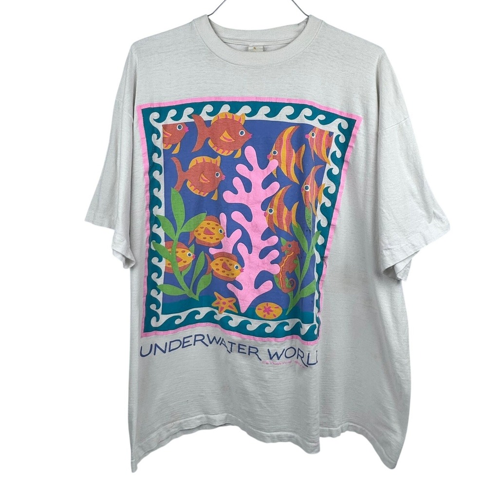 VTG 90s Turtle Bay‎ Colorful Tropical Fish Graphic Souvenir Oversized T-Shirt